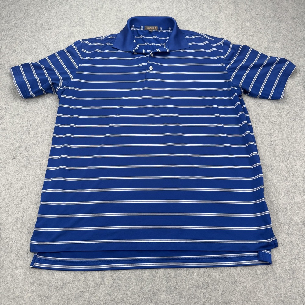Peter Millar Polo Shirt Mens Large Blue Striped Summer Comfort Golf *Stain*